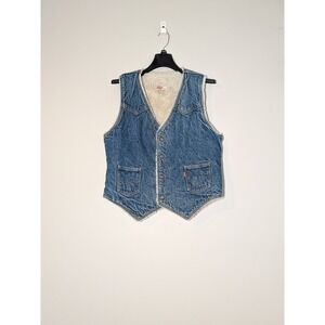 Vintage 70s 80s Levis Orange Tag Sherpa Denim Vest Large Western Acid Wash EUC